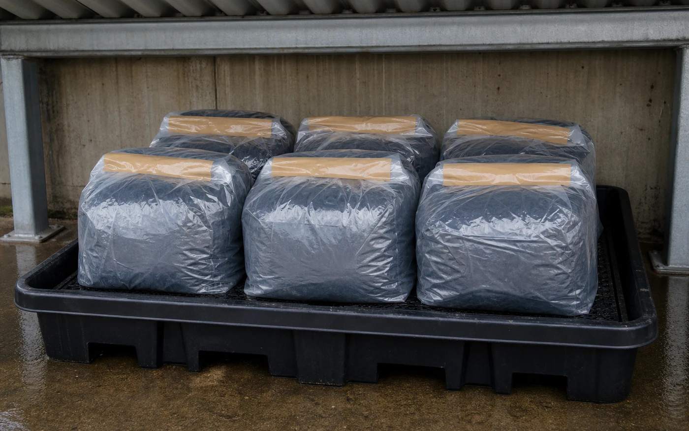 石綿含有廃棄物を発生時点で区分表示し、破損しない荷姿で管理する工事現場